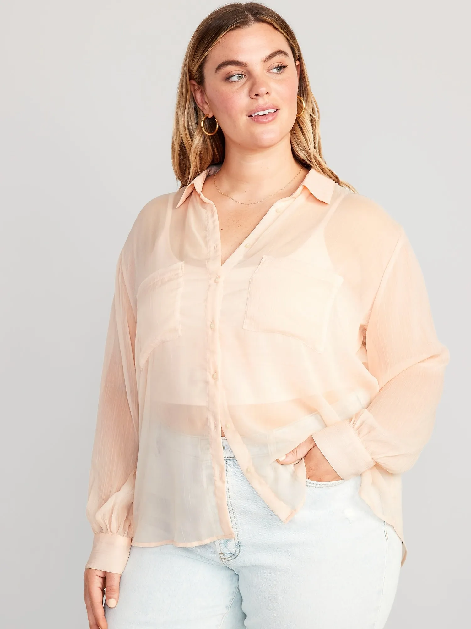 Chiffon Button-Down Shirt for Women
