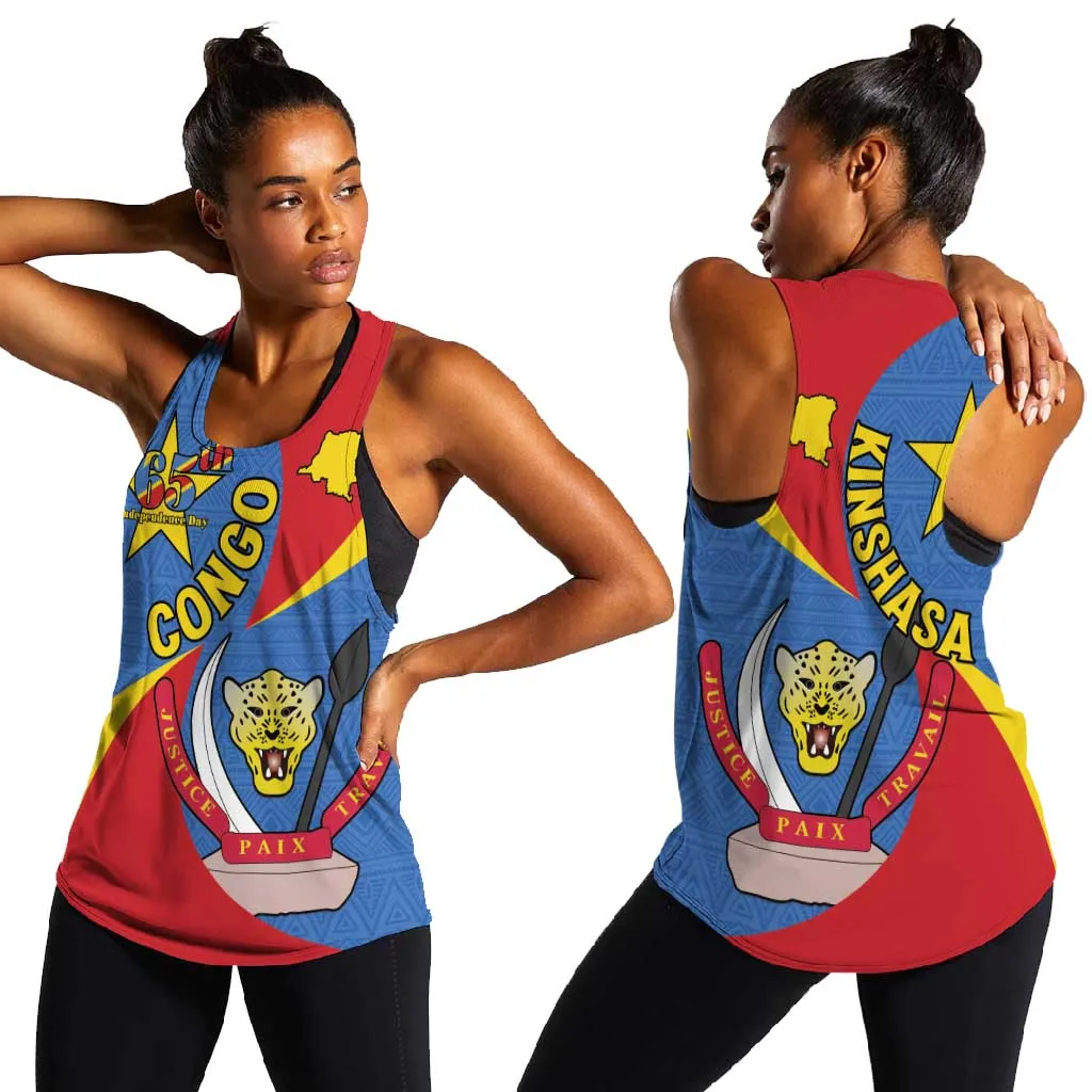 Congo-Kinshasa Independence Day Women Racerback Tank Coat Of Arms - African Pattern LT15