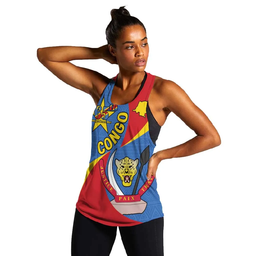 Congo-Kinshasa Independence Day Women Racerback Tank Coat Of Arms - African Pattern LT15