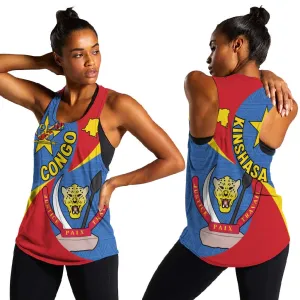 Congo-Kinshasa Independence Day Women Racerback Tank Coat Of Arms - African Pattern LT15