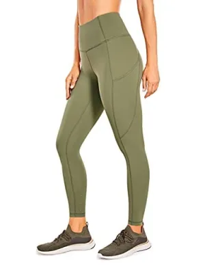 CRZ YOGA Women's Naked Feeling Workout Leggings 25 Inches - High Waisted Yoga Pants with Side Pockets Moss Green
