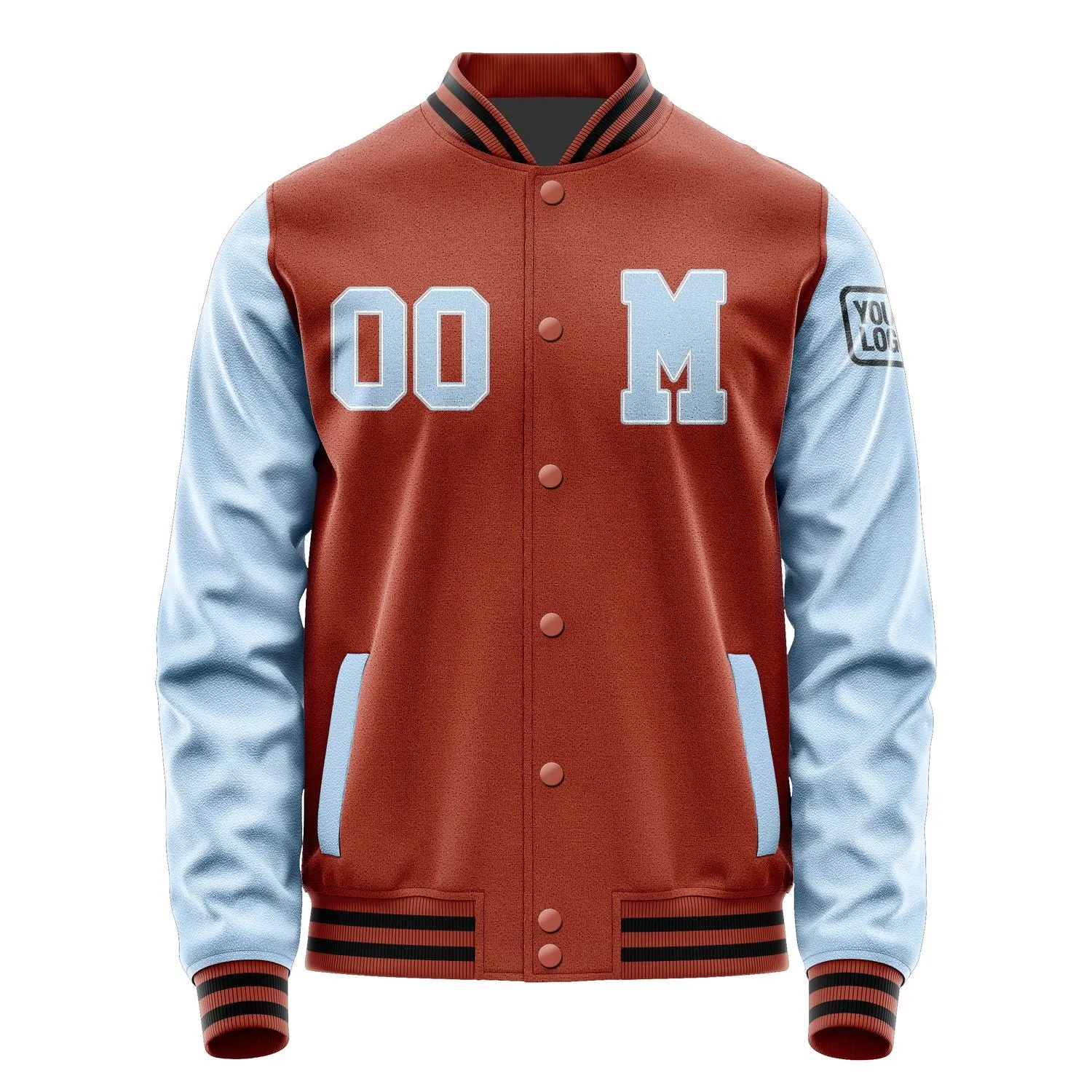 Custom Coral Red Light Blue Jacket