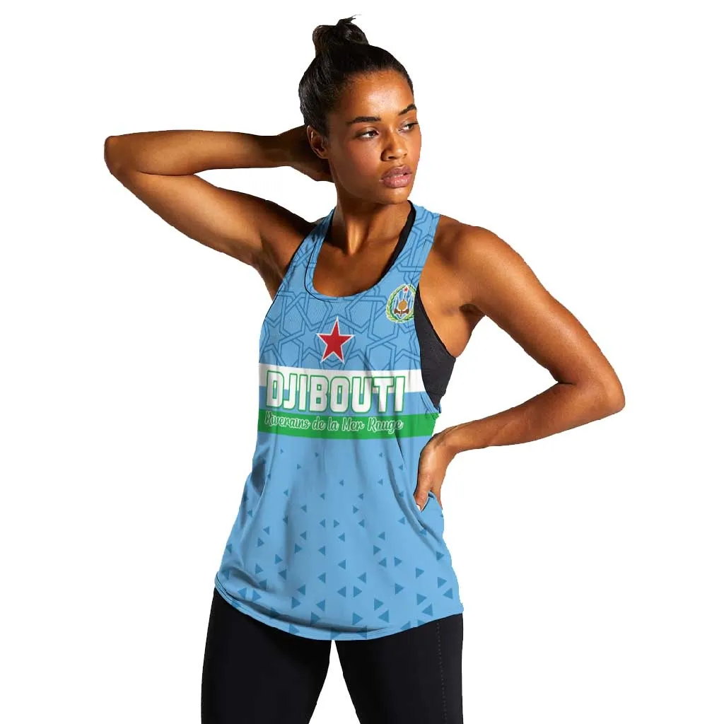 Custom Djibouti Football Women Racerback Tank Go Champions LT15