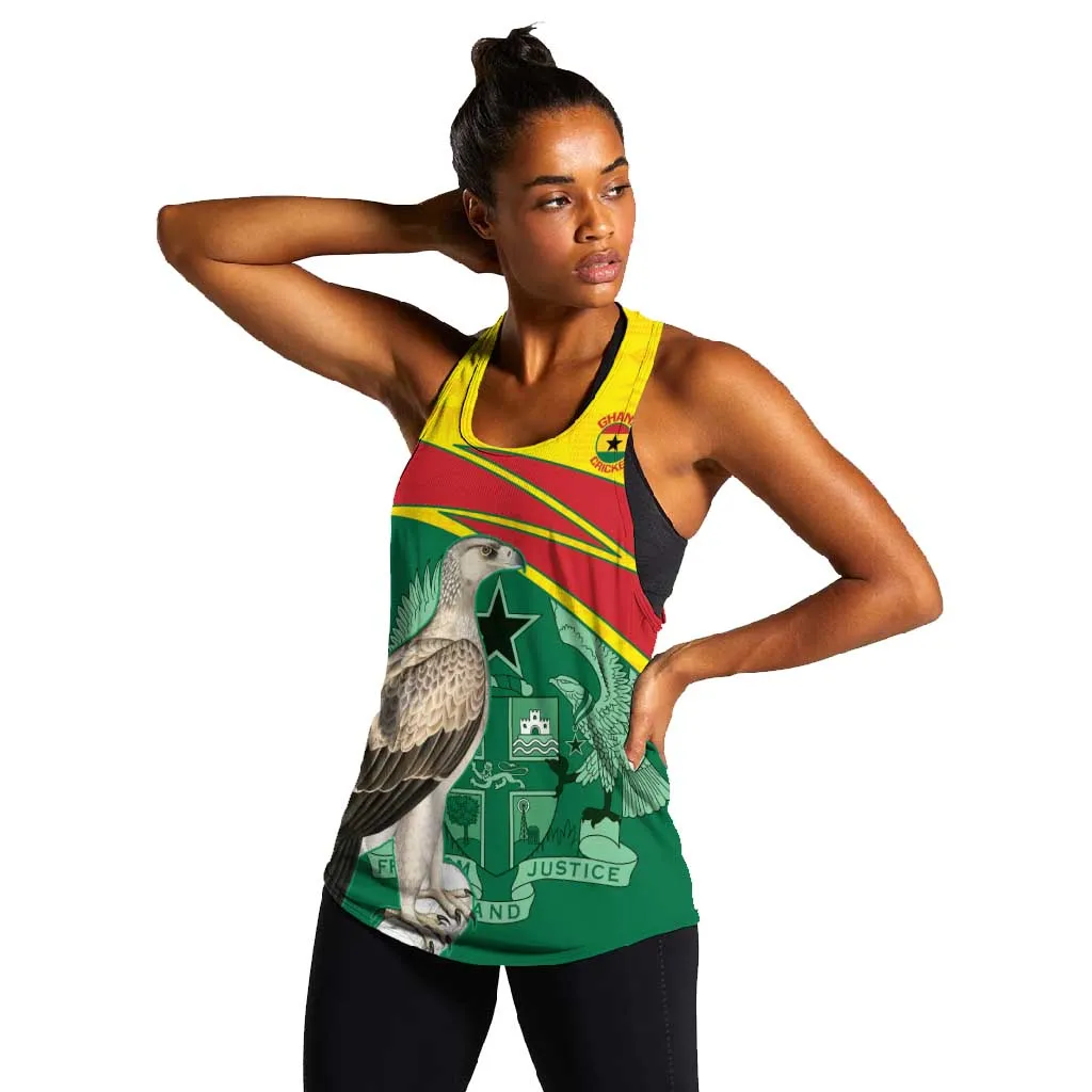Custom Ghana Black Batters Women Racerback Tank Ghanaian Tawny Eagle - Cricket Style LT14
