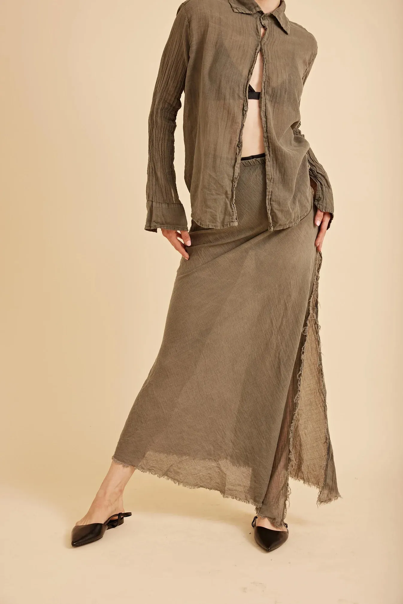 Daniel Button Down Gauze Shirt - Army Green