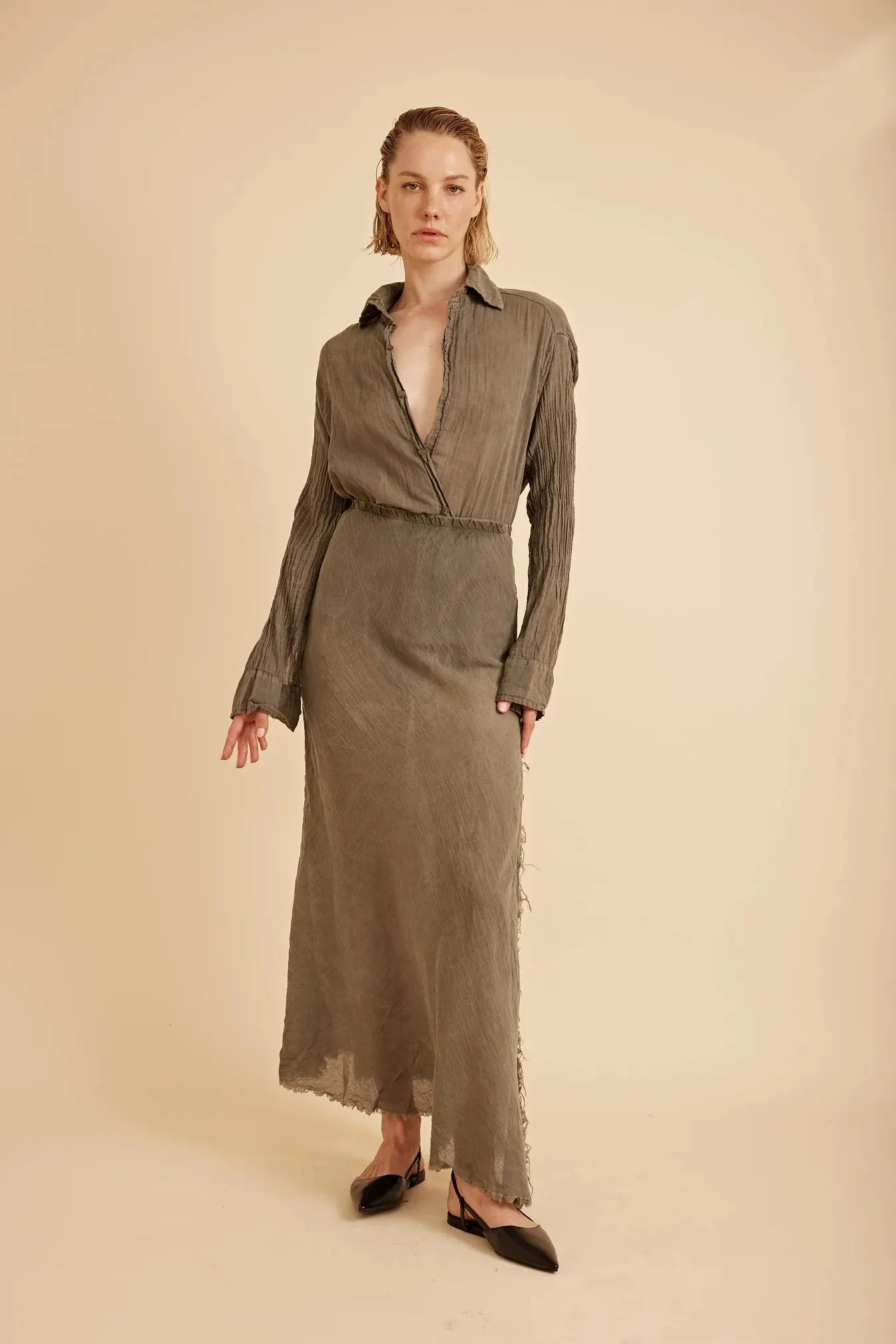 Daniel Button Down Gauze Shirt - Army Green