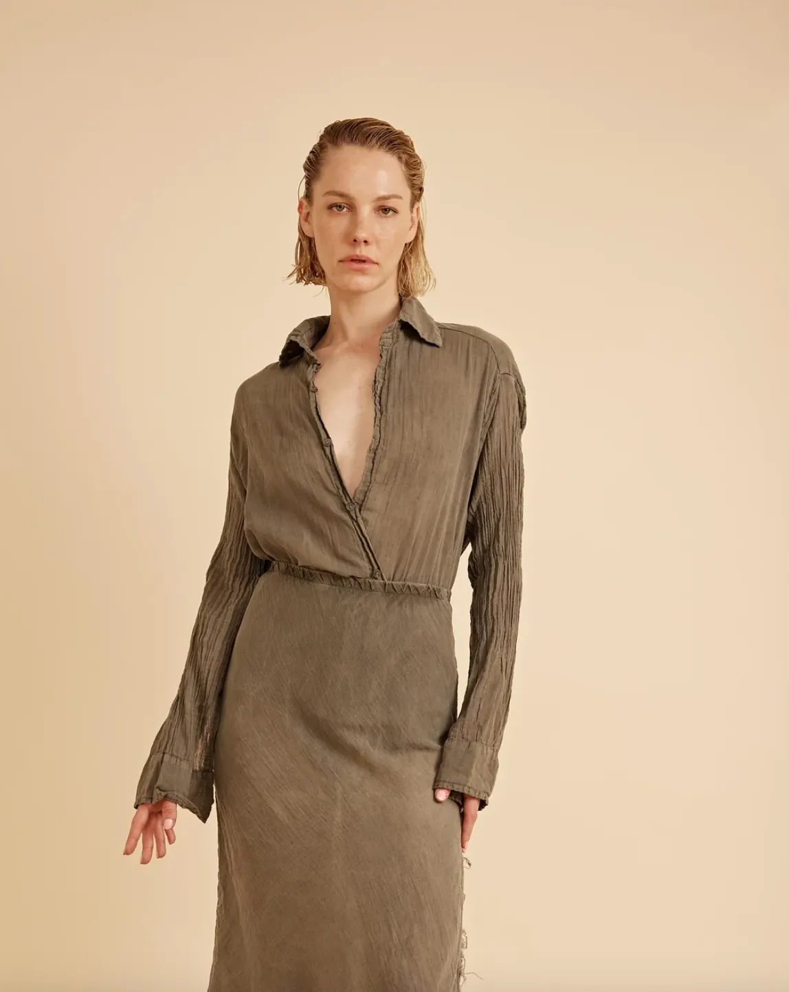 Daniel Button Down Gauze Shirt - Army Green