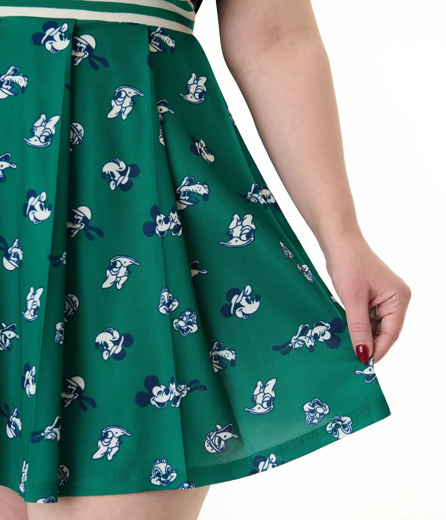 Disney Mickey & Friends Collection by Unique Vintage Plus Size Navy & Green Mickey & Goofy Print Pleated Tennis Dress