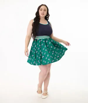 Disney Mickey & Friends Collection by Unique Vintage Plus Size Navy & Green Mickey & Goofy Print Pleated Tennis Dress