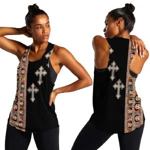 Ethiopia Angels Tilet With Cross Women Racerback Tank Black Color LT15