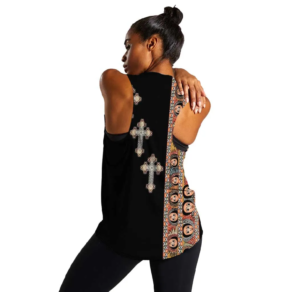 Ethiopia Angels Tilet With Cross Women Racerback Tank Black Color LT15