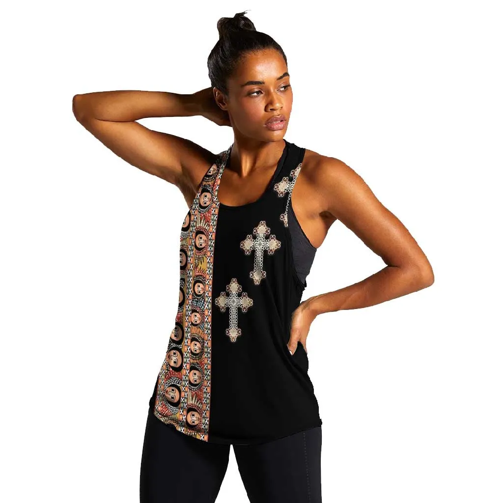 Ethiopia Angels Tilet With Cross Women Racerback Tank Black Color LT15