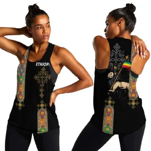 Ethiopia Saba Kemis Women Racerback Tank Lion Of Judah Black Color LT15