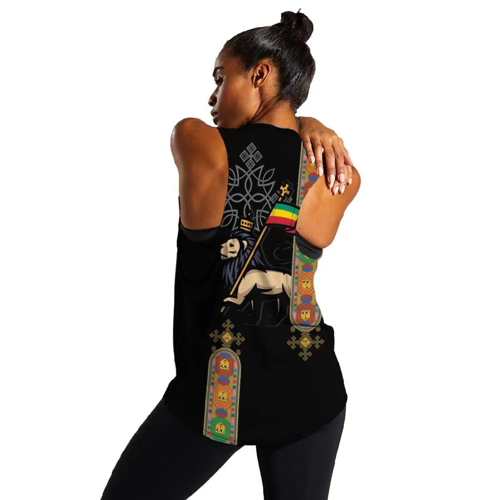 Ethiopia Saba Kemis Women Racerback Tank Lion Of Judah Black Color LT15