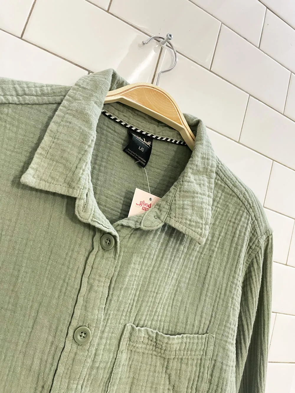 far west sage green gauze cotton shirt