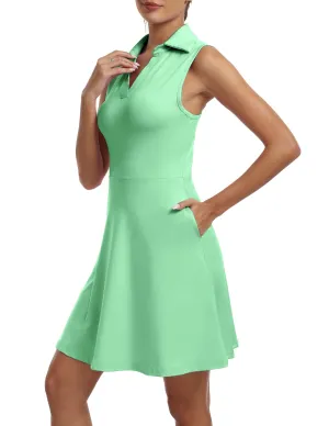 FKEEP Women's Golf Tennis Dress V-Neck with Shorts and Pocket Workout Athletic Dresses (Light Green, XL)