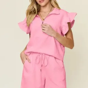 Flounce Sleeve Top and Shorts Set