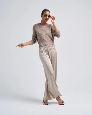 frosted effect stretch silk palazzo pants