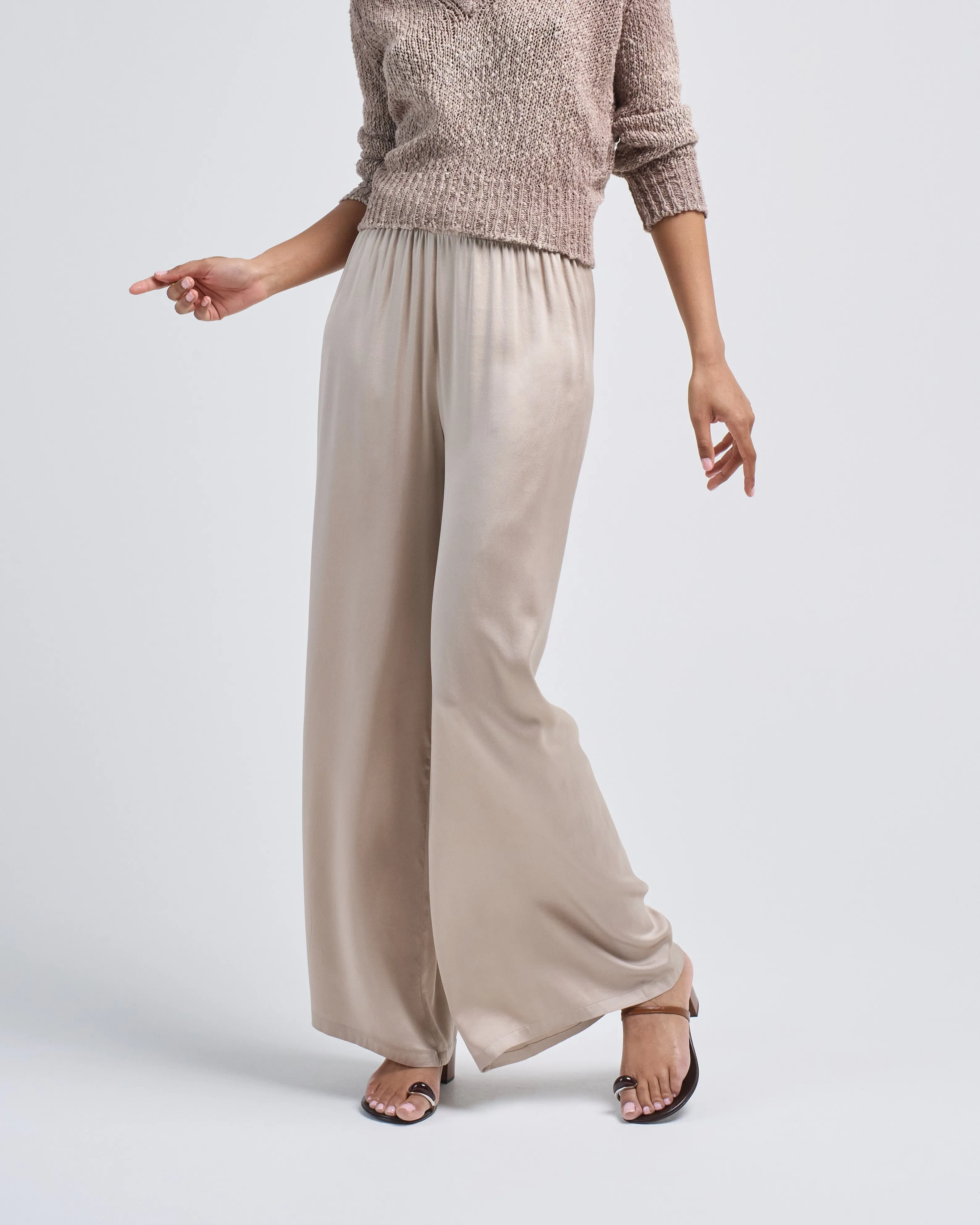 frosted effect stretch silk palazzo pants