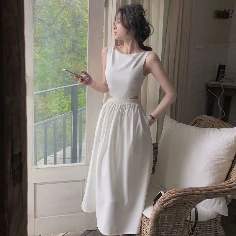 Geuxml  Summer Women Sexy Elegent Party French White Midi Dress  Female Fashion Slim Clothes Vestidos De Mujer Lady Prom Dress New