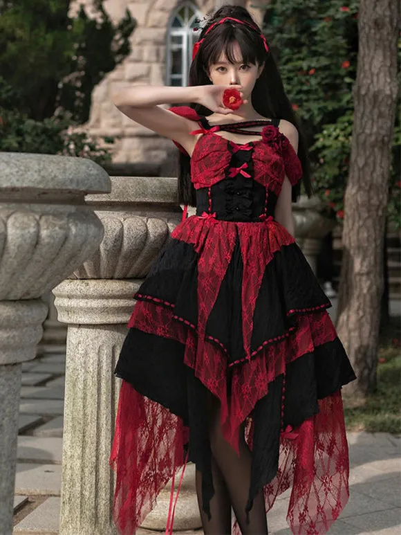 Gothic Lolita Dresses Ruffles Rose Burgundy Ecru White