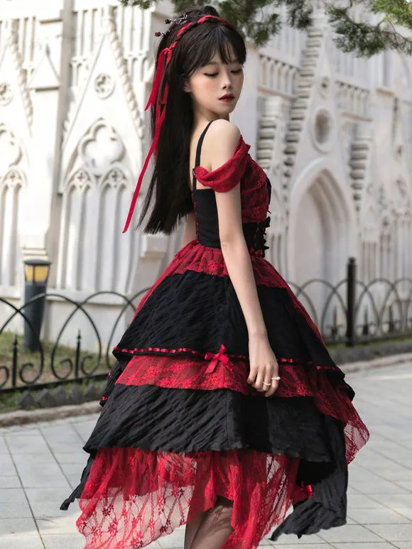 Gothic Lolita Dresses Ruffles Rose Burgundy Ecru White