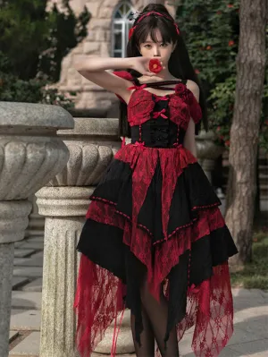 Gothic Lolita Dresses Ruffles Rose Burgundy Ecru White