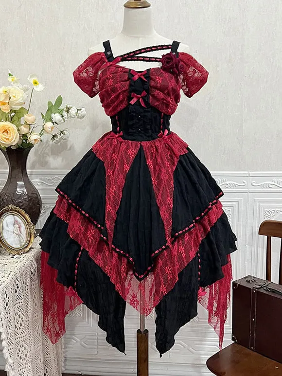 Gothic Lolita Dresses Ruffles Rose Burgundy Ecru White