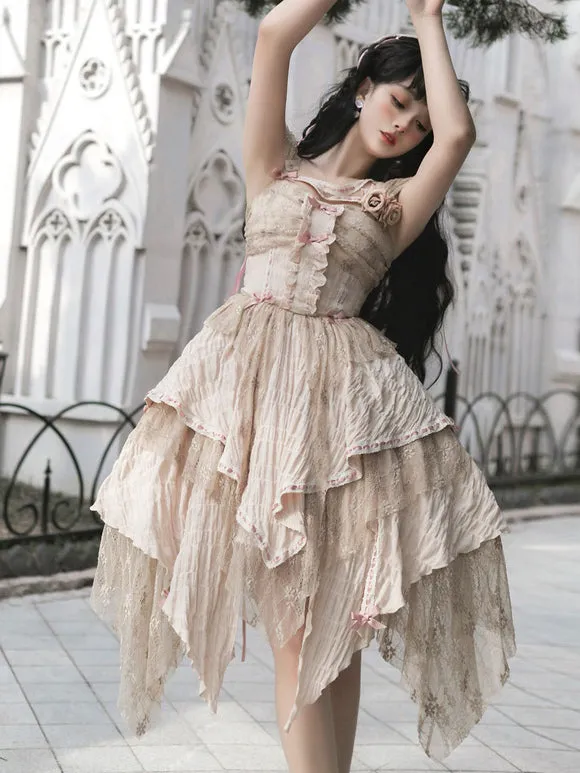 Gothic Lolita Dresses Ruffles Rose Burgundy Ecru White