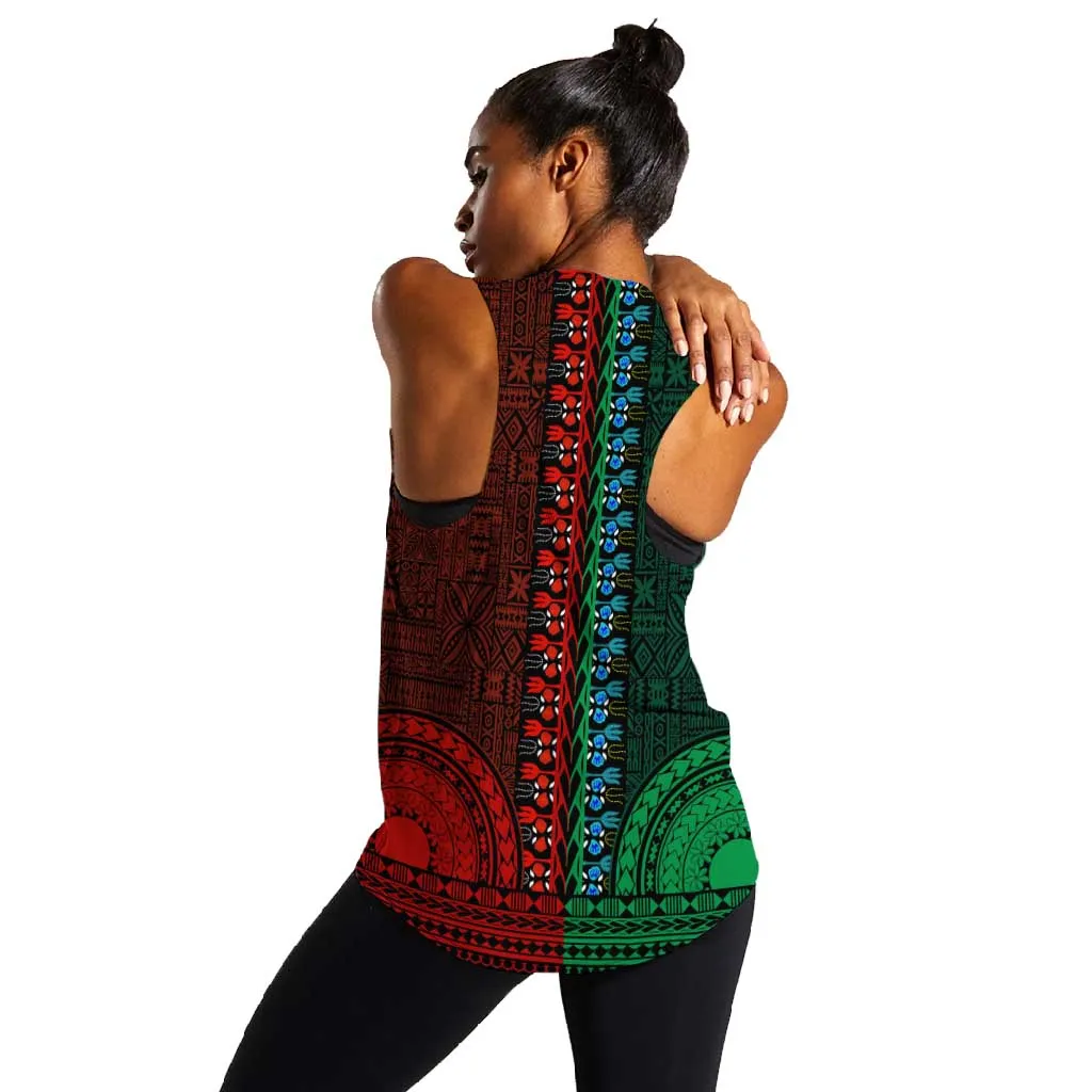 Green-red Dashiki and Tapa Pattern Women Racerback Tank Africa-Polynesia Together Culture LT9