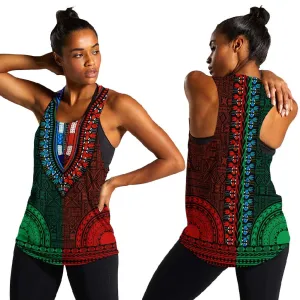 Green-red Dashiki and Tapa Pattern Women Racerback Tank Africa-Polynesia Together Culture LT9