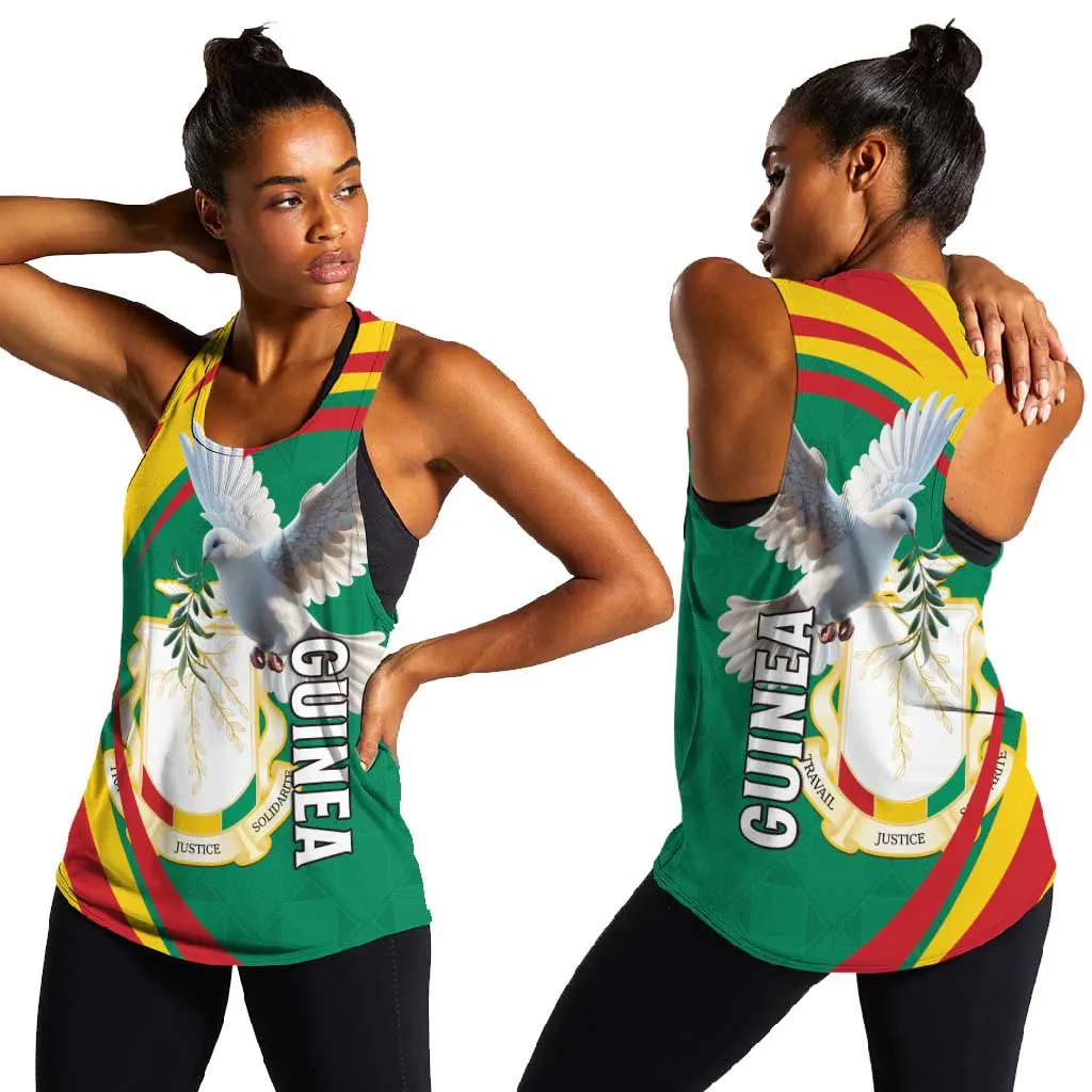 Guinea Women Racerback Tank Coat Of Arms With Pigeon - Kente Pattern LT15