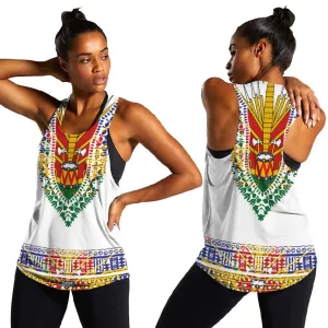 Haiti Flag Women Racerback Tank Traditional Dashiki White Color LT03