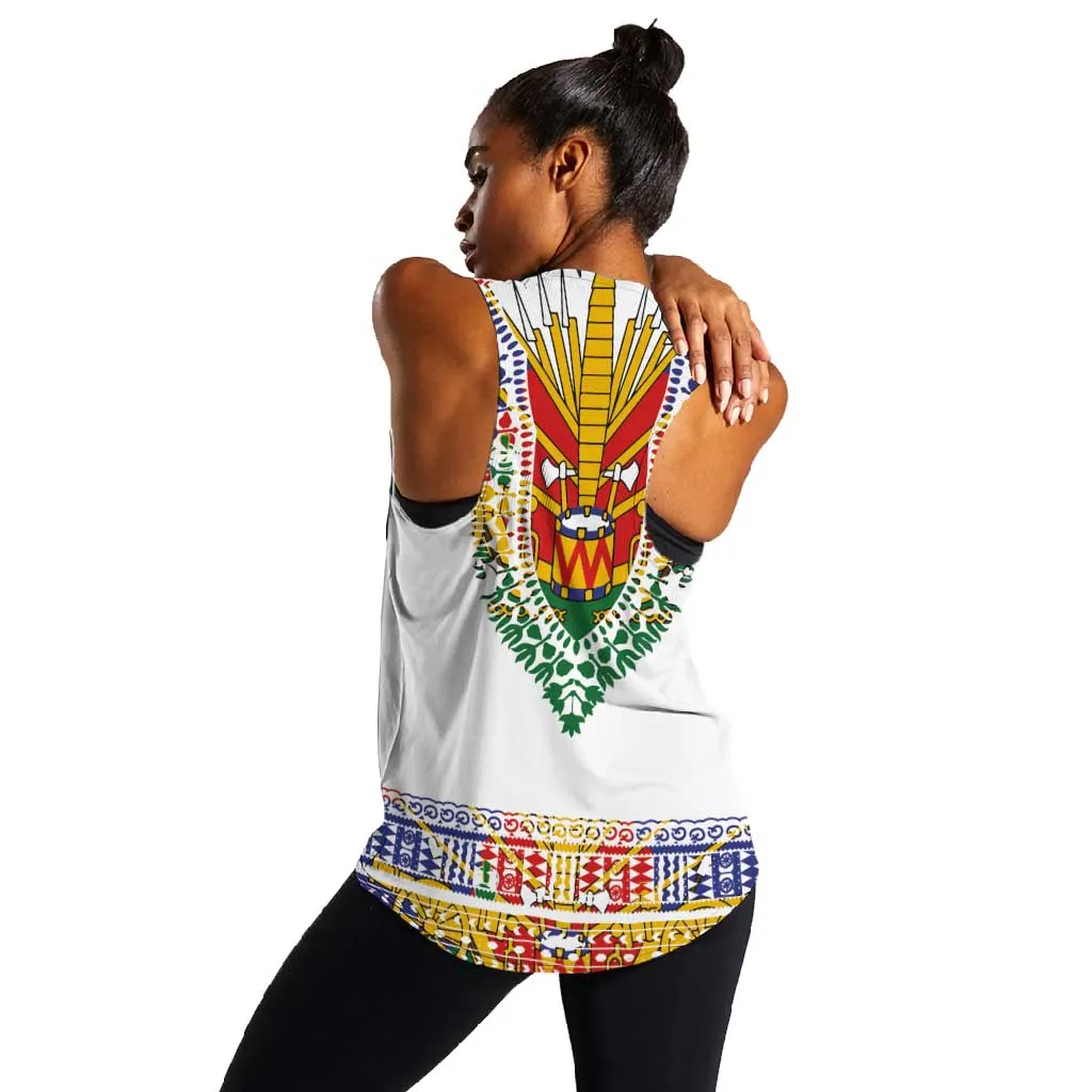 Haiti Flag Women Racerback Tank Traditional Dashiki White Color LT03