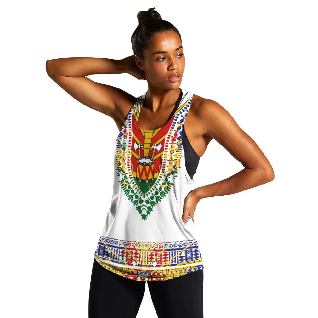 Haiti Flag Women Racerback Tank Traditional Dashiki White Color LT03