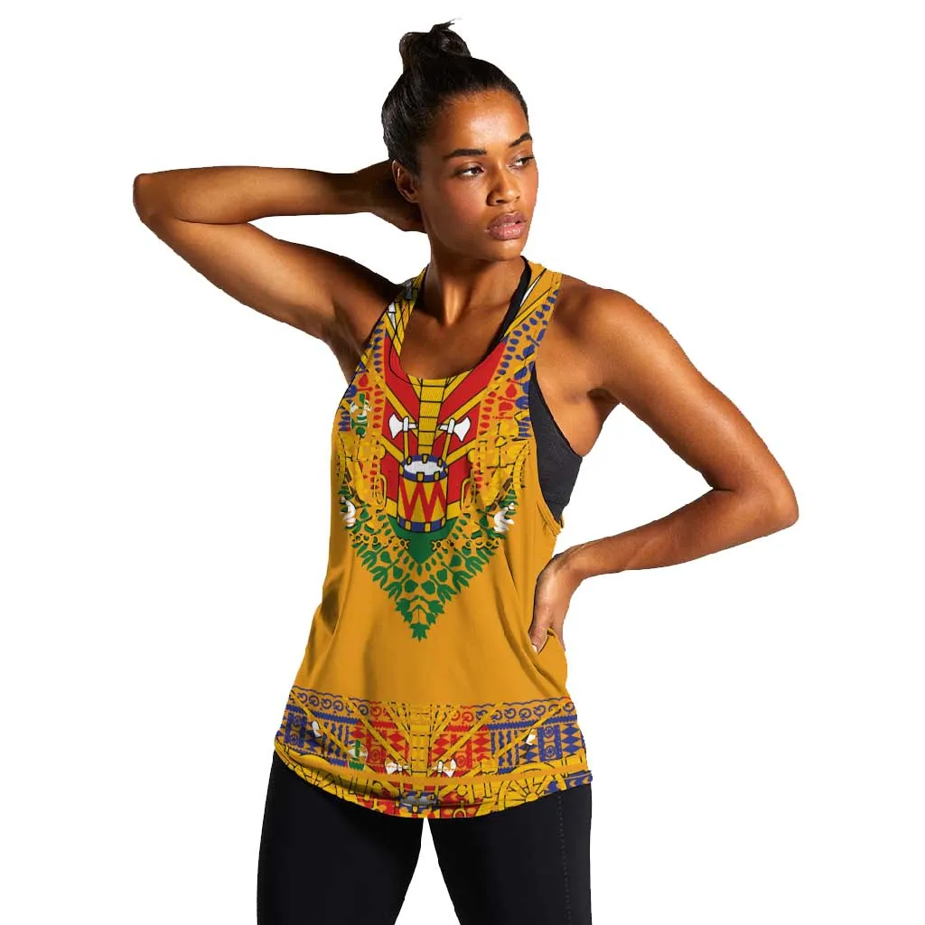 Haiti Flag Women Racerback Tank Traditional Dashiki Yellow Color LT03