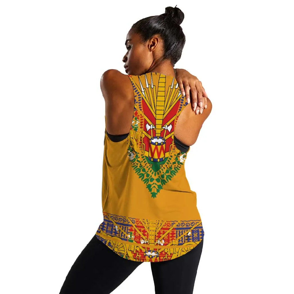 Haiti Flag Women Racerback Tank Traditional Dashiki Yellow Color LT03