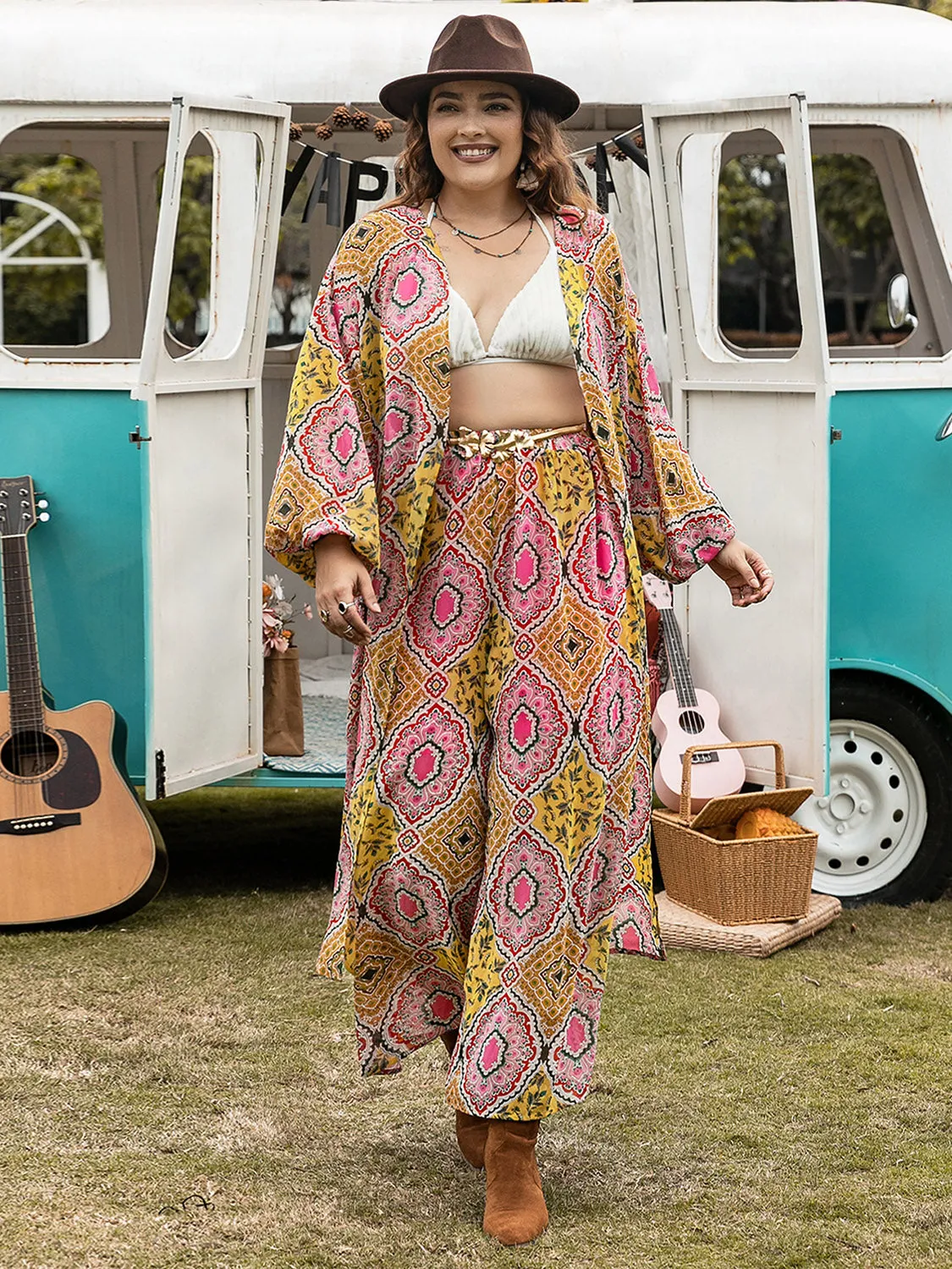 Hazel Blues® | Printed Open Front Cover Up and Pants Set