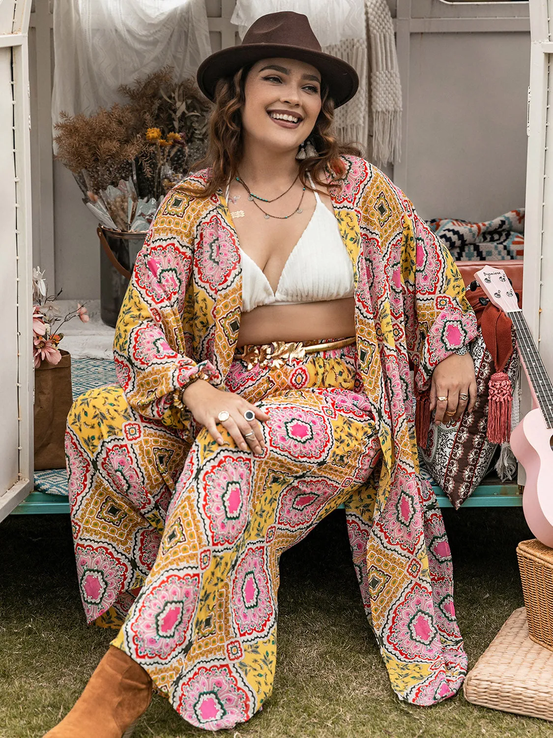 Hazel Blues® | Printed Open Front Cover Up and Pants Set