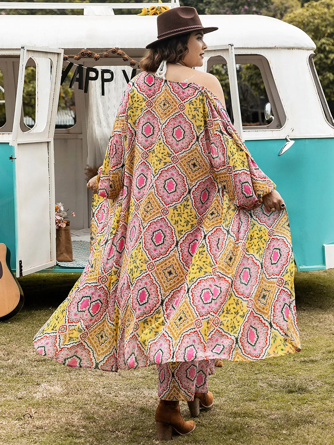 Hazel Blues® | Printed Open Front Cover Up and Pants Set