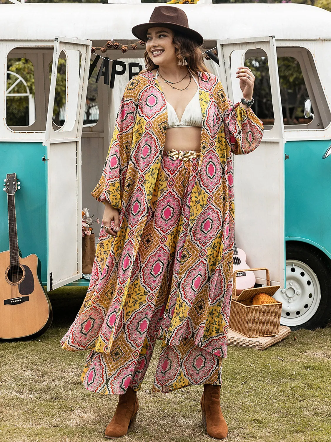 Hazel Blues® | Printed Open Front Cover Up and Pants Set