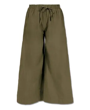 Hemp Viscose Cropped Palazzo Pants - Moss