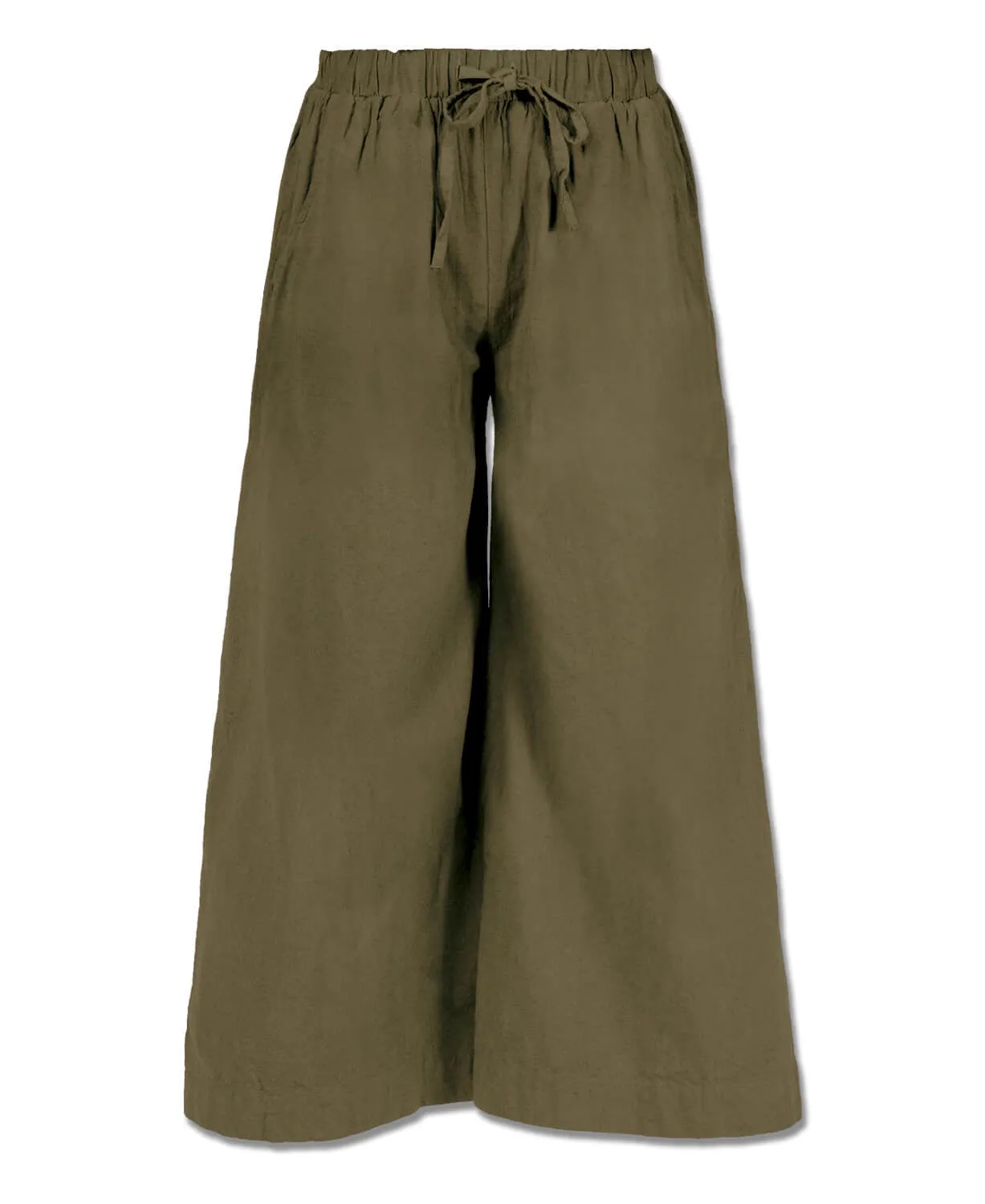 Hemp Viscose Cropped Palazzo Pants - Moss