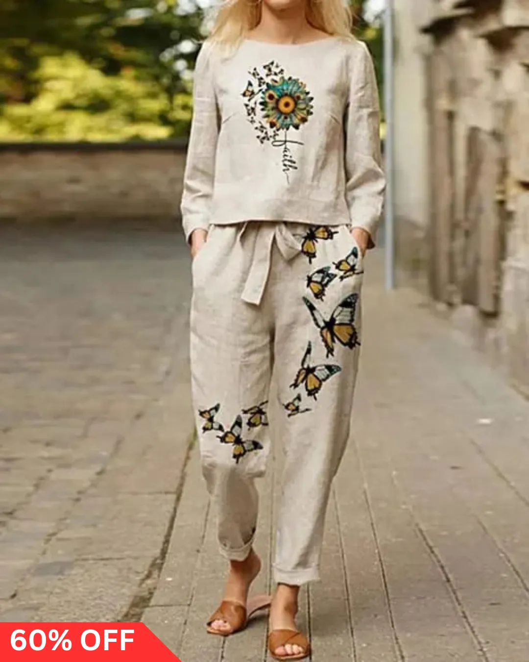 HeyGirl Butterfly Floral Print Cord Set (TOP BOTTOM)