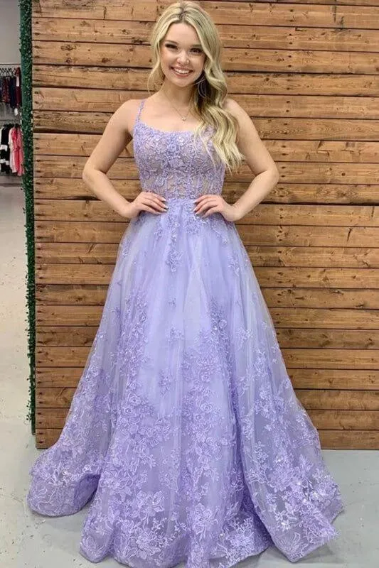 Hot Lace Long Violet Prom Dresses 2024 Floral Lavender Formal Dresses 3D Flowers