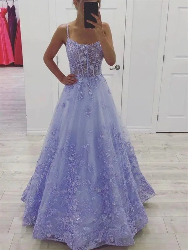 Hot Lace Long Violet Prom Dresses 2024 Floral Lavender Formal Dresses 3D Flowers