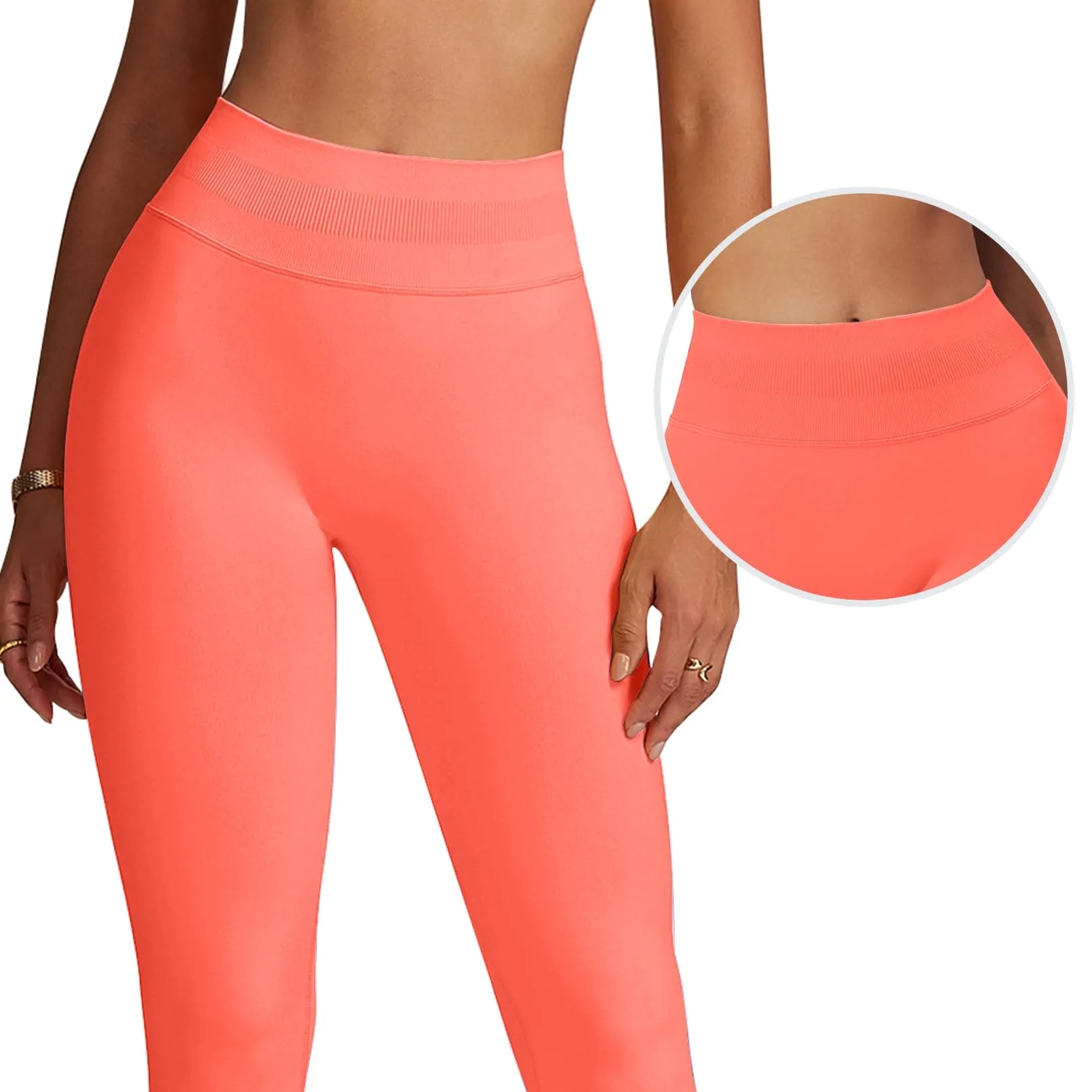 Impact Leggings for Women Seamless Workout Yoga Pants Hidden Scrunch Butt Tummy Control Gym Leggings Mid Low Waist 25" Coral