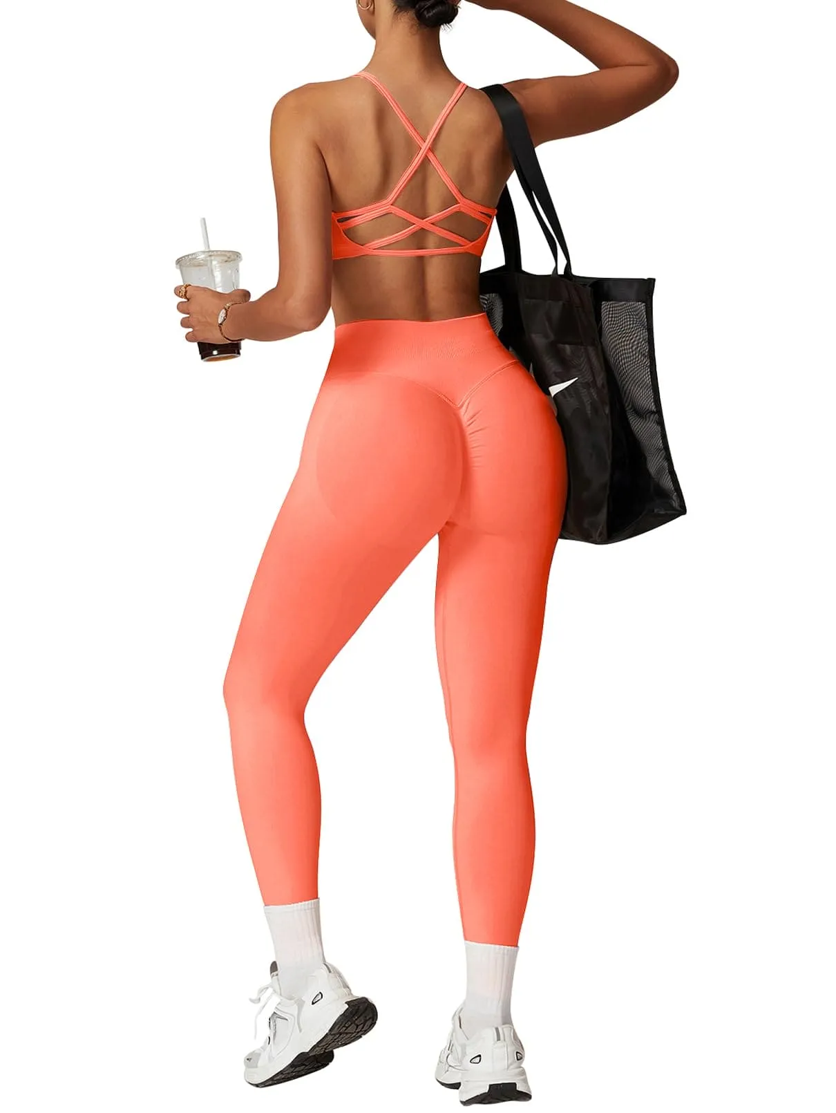 Impact Leggings for Women Seamless Workout Yoga Pants Hidden Scrunch Butt Tummy Control Gym Leggings Mid Low Waist 25" Coral