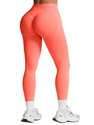 Impact Leggings for Women Seamless Workout Yoga Pants Hidden Scrunch Butt Tummy Control Gym Leggings Mid Low Waist 25" Coral