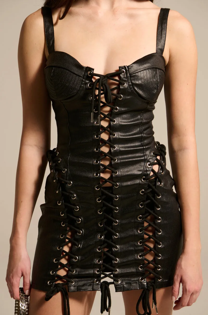 INTO THE NIGHT PU MINI DRESS